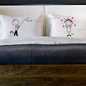 Cute Fishing for Love Boyfriend Girlfriend Valentines Day Gift Personalized Pillow Cover Couples Anniversary Stick People Bf Gf image 7