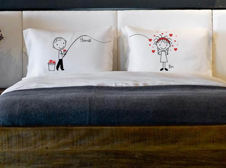 Cute Fishing for Love Boyfriend Girlfriend Valentines Day Gift Personalized Pillow Cover Couples Anniversary Stick People Bf Gf image 7