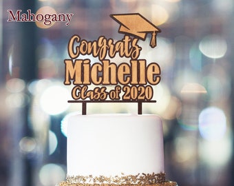 Graduation Cake Topper or Cup Cake Personalized Wood Name 2024 Decoration Rustic Graduate Custom Tier Toppers Party Favors for Son Daughter