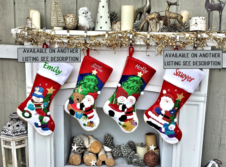 Applique Santa and Friends Christmas Stockings Embroidered with Names or Personalized Monogram for Kids and Adults image 6