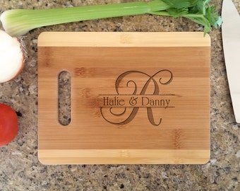 Personalized Initial with Name Wedding Design Custom Cutting Board Retro Christmas Decor Gift for Wedding, Anniversary, Newlyweds, Holidays