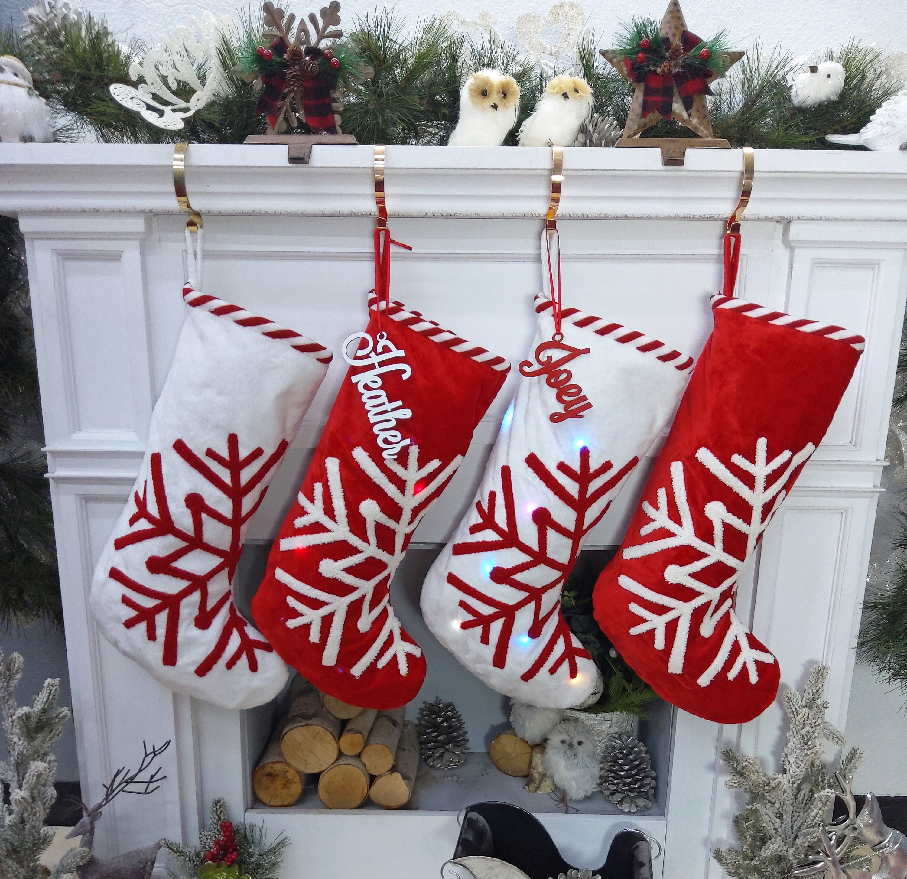 Pair of Living Quarters REINDEER 10 oz Coffee Mugs / Red White Trees  Snowflakes