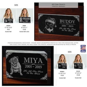 Personalized Dog Memorial Cat Memorial Granite Stone Pet Grave Marker Engraved In Memory of Headstone Custom Engraved Garden Memorial Stone No Paws + Photo