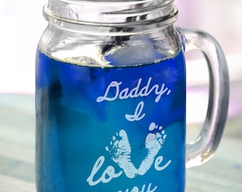 Daddy I Love You Footprints Heart Father s Day Gift Idea Engraved Mason Mug Personalized Drinking Glass Daddy  from Kids Son Daughter