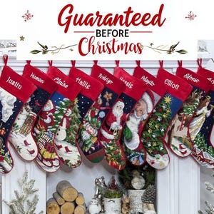 Needlepoint Christmas Stockings Personalized Santa Nutcracker Reindeer Old World Finished Embroidered Stockings with Names