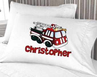 Fire Truck Fire Engine Boys Pillow Case Personalized Birthday Gift Idea