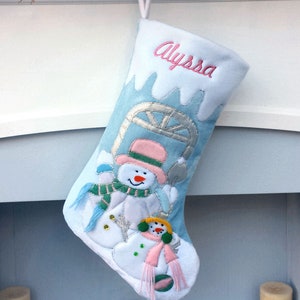 Children's Large Christmas Snowman Personalized stocking with Melting Ice Cuff image 6