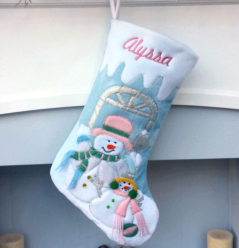 Children's Large Christmas Snowman Personalized stocking with Melting Ice Cuff image 6