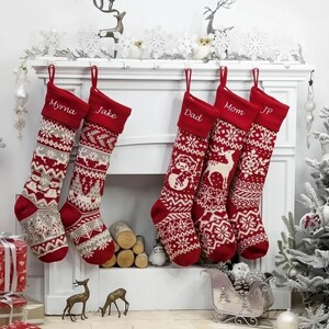28" Personalized Knit Christmas Stockings | XL Fair Isle Reindeer ...
