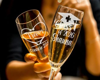 Personalized Nursing School Graduation Champagne Flute | Med School Practitioner Gifts RN Nurse Gifts for Women Men Daughter Class of 2026