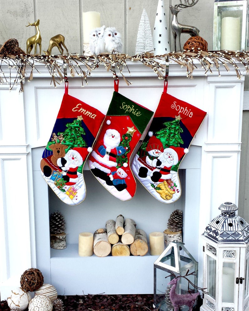 Applique Santa and Friends Christmas Stockings Embroidered with Names or Personalized Monogram for Kids and Adults image 5