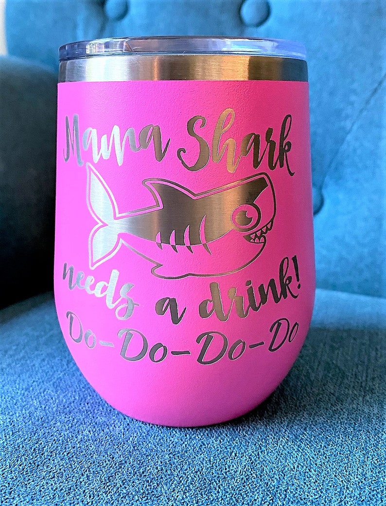 Mama Shark Needs a Drink Do Do Novelty Stemless Wine Glass First Mothers Day Gift from Daughter, Son Funny Sayings for New Mom Wife Birthday image 6