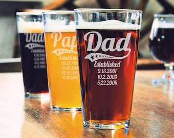 SHIPS FAST! Personalized Dad Daddy Grandpa Fathers Day Pub Glass 16 Oz Engraved Pub Beer Mug Gift for Papa, American Dad, Hero, Birthday