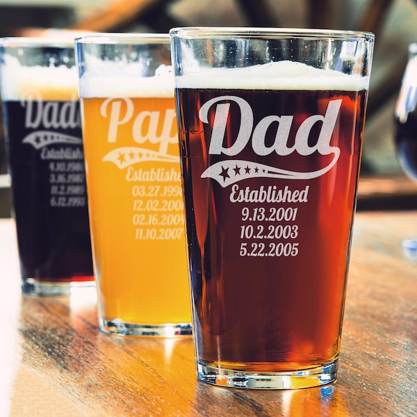 SHIPS FAST 2025! Personalized Beer Mug Gift for Dad - Happy Father's Day, Papa, Grandpa Announcement - Est. New Father & Stepdad Beer Glass