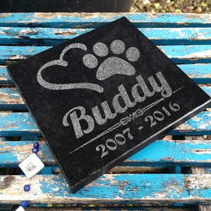 Personalized Custom Engraved Granite Dog Cat Memorial Garden Stone Plaque Paw Print Grave Marker In Memory for Pet Animal Remembering 6x6
