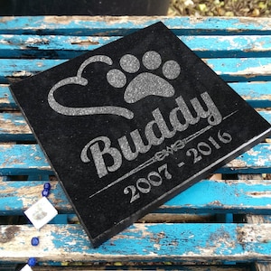 Personalized Custom Engraved Granite Dog Cat Memorial Garden Stone Plaque Paw Print Grave Marker In Memory for Pet Animal Remembering 6x6