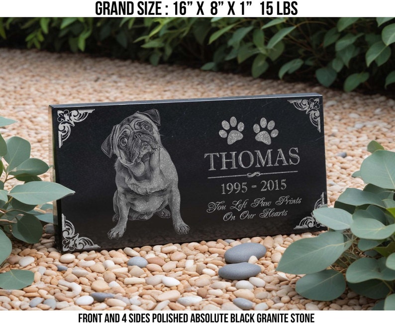 Personalized Dog Memorial Cat Memorial Granite Stone Pet Grave Marker Engraved In Memory of Headstone Custom Engraved Garden Memorial Stone image 1