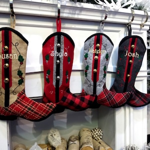 Cowboy Boot Christmas Stockings Country Western Personalized with Embroidered Names or Monogram for Cowboys or Cowgirls