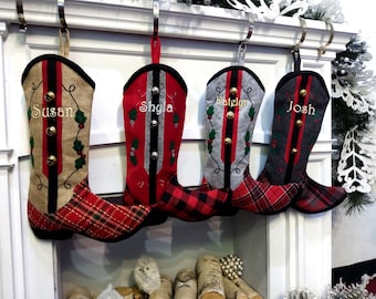 Cowboy Boot Christmas Stockings Country Western Personalized with Embroidered Names or Monogram for Cowboys or Cowgirls