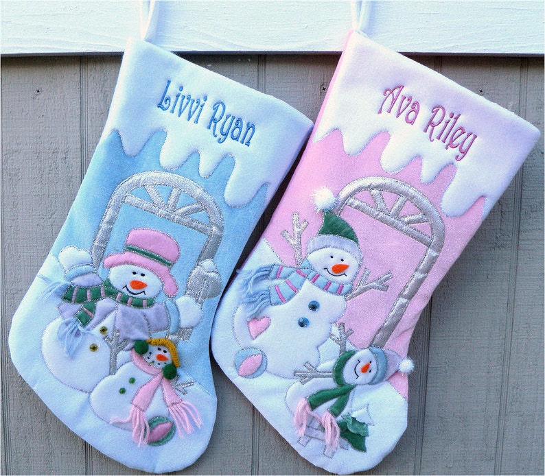 Children's Large Christmas Snowman Personalized stocking with Melting Ice Cuff image 4