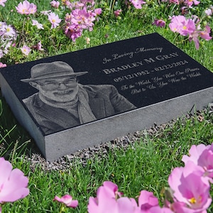 Custom Photo Laser Engraved Granite Headstone | Cemetery Grave Marker | Affordable Personalized Memorial Stone | Tombstone for Loved Ones