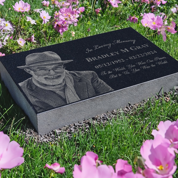 Custom Photo Laser Engraved Granite Headstone | Cemetery Grave Marker | Affordable Personalized Memorial Stone | Tombstone for Loved Ones