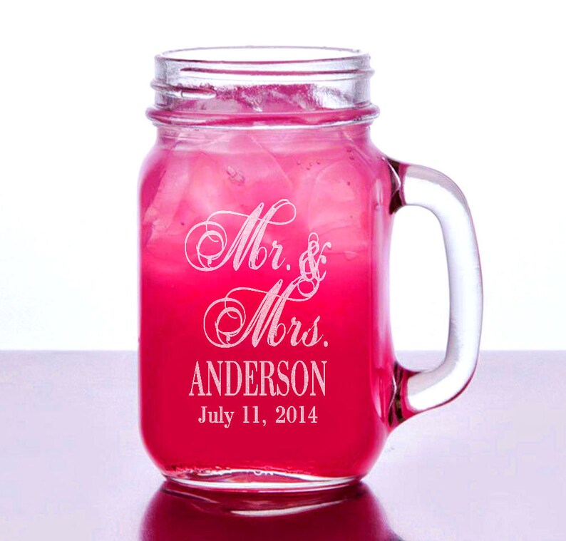 Mr Mrs Etched Mugs With Handle Mason Jar Glasses Custom Etsy