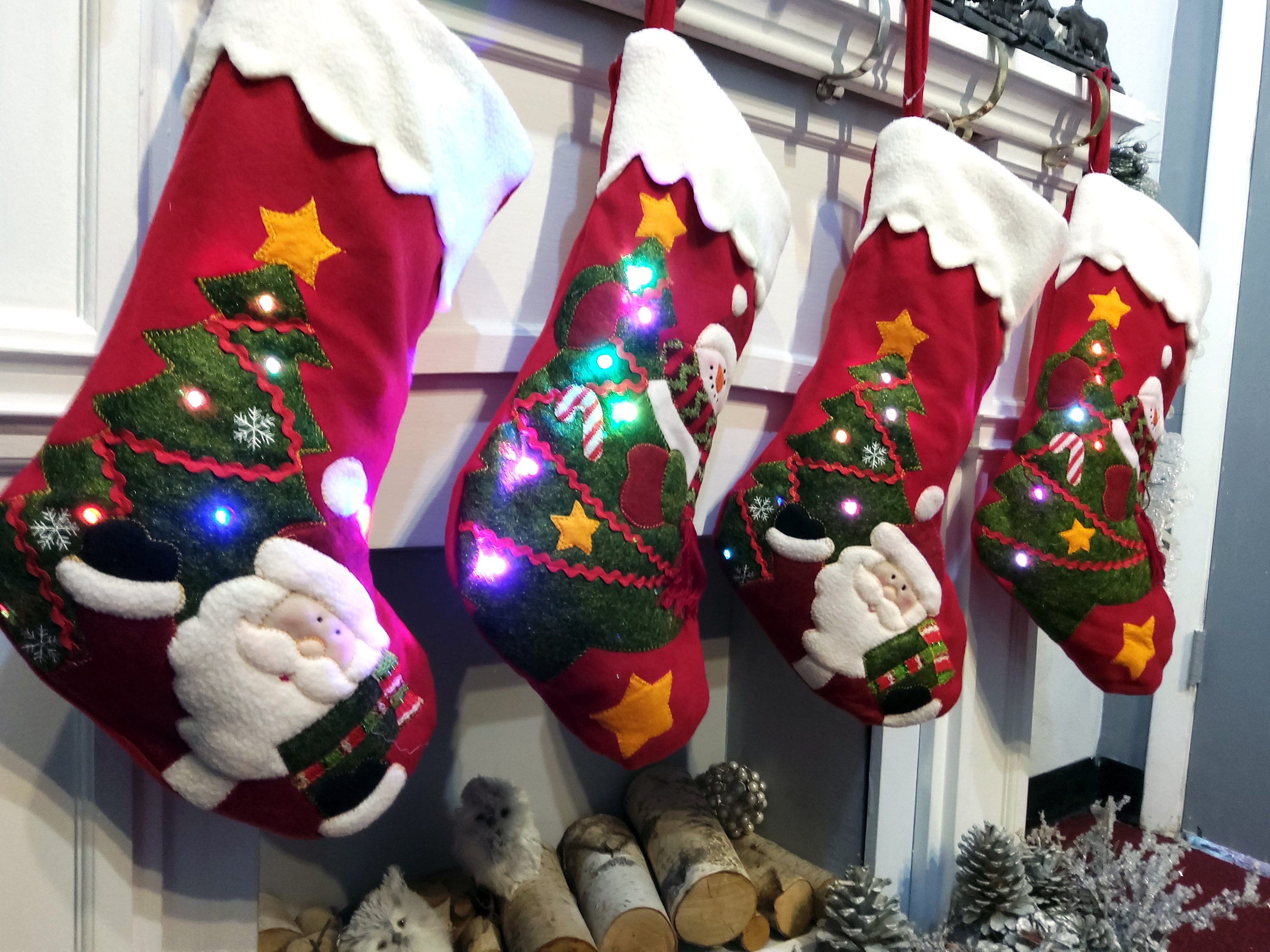 Light Up Snowman Santa Personalized Christmas Stockings 3D Kids Christmas Embroidered with Names