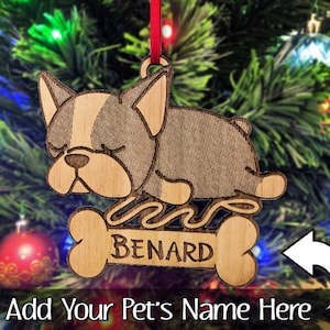 French Bulldog Christmas Gift Bulldog Ornament Engraved Present Idea for Sister Brother Rustic Wood Rescue Dog Tree Decoration for Holidays