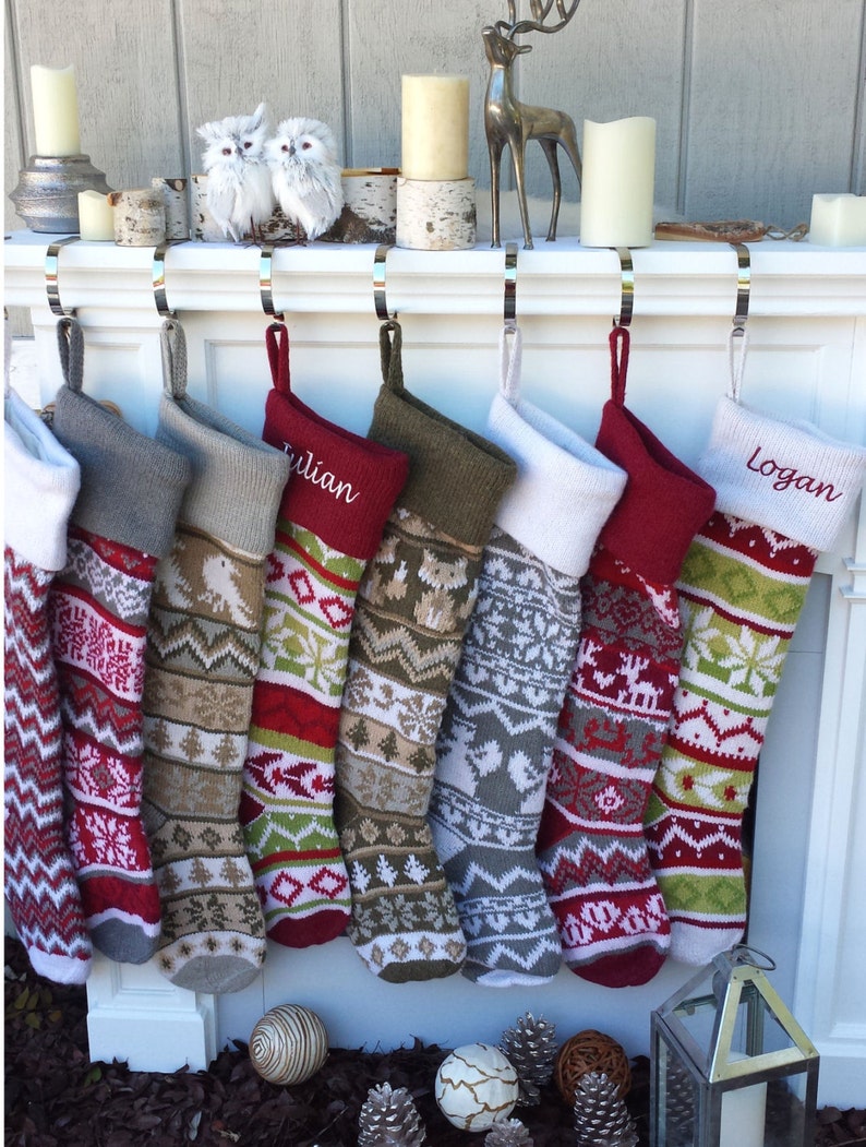 Personalized Large 28 Knitted Christmas Stockings Red Etsy