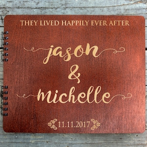 Wedding Happily Ever After 8.5x7 Baltic Birch Wood Personalized Album Guest Book Guest Sign In Custom Hardcover Guestbook for Future Mr Mrs