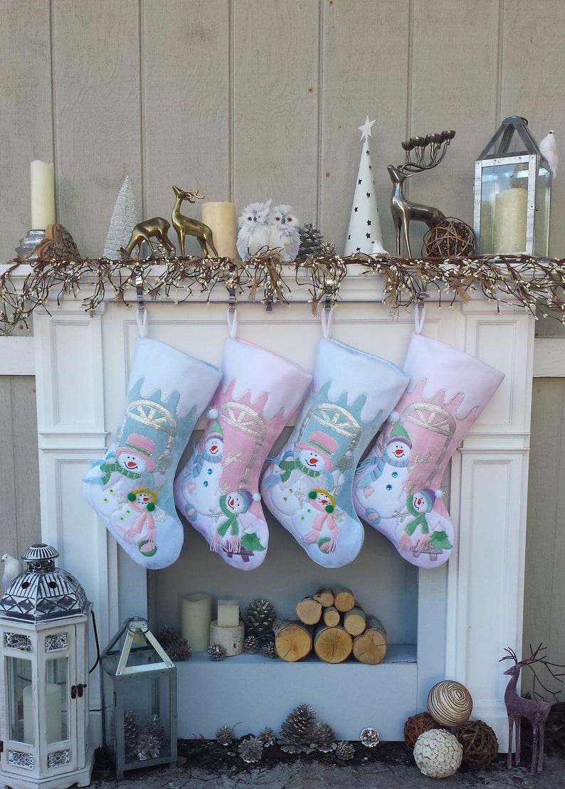 Children's Large Christmas Snowman Personalized stocking with Melting Ice Cuff image 2