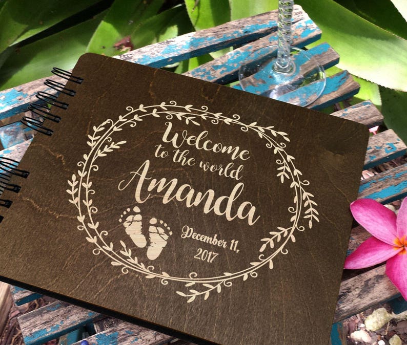 Baby Shower Guest Book Personalized Wooden Guestbook Etsy