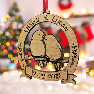 Personalized Love Birds Couples Christmas Tree Decor Gift Anniversary Gifts Mr Mrs Wedding Shower Newlyweds First Christmas Ornament for Her