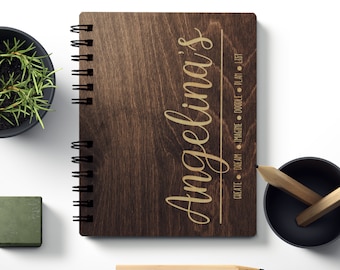 Gift for Her Personalized Wooden Notebook Journal Sketchbook Traveler Album Unique Birthday for Mom or Christmas Present Teen Student Girl