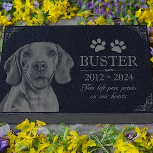 Personalized Custom Granite Dog Cat Memorial Headstone - Waterproof Pet Cemetery Marker with Photo Plaque for Outdoor Garden Stepping Stone