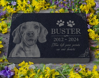 Personalized Custom Granite Dog Cat Memorial Headstone - Waterproof Pet Cemetery Marker with Photo Plaque for Outdoor Garden Stepping Stone