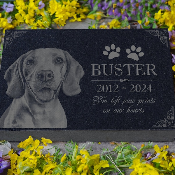 Personalized Custom Granite Dog Cat Memorial Headstone - Waterproof Pet Cemetery Marker with Photo Plaque for Outdoor Garden Stepping Stone