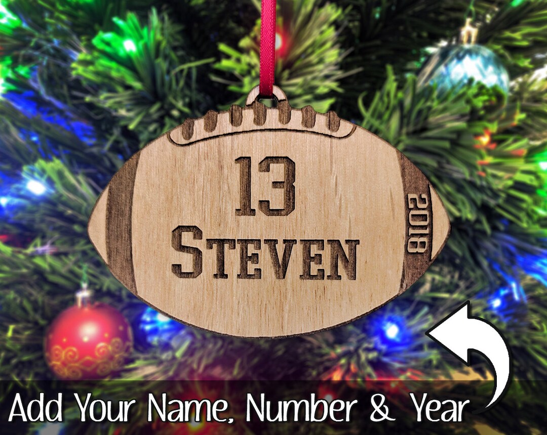 Custom Football Laser Engraved Wood Christmas Ornament Sport Mom