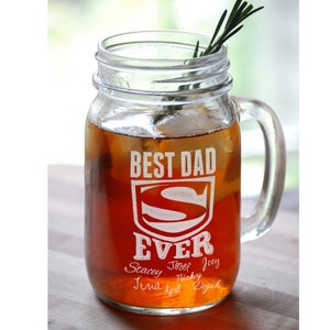 Super Dad Fathers Day Gift Engraved Mason Jar Glasses Personalized Drinking Beer Mug Glass Etched Gift Father Gift Best Dad Ever