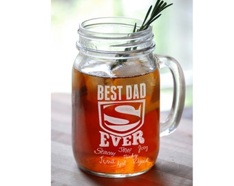Super Dad Fathers Day Gift Engraved Mason Jar Glasses Personalized Drinking Beer Mug Glass Etched Gift Father Gift Best Dad Ever