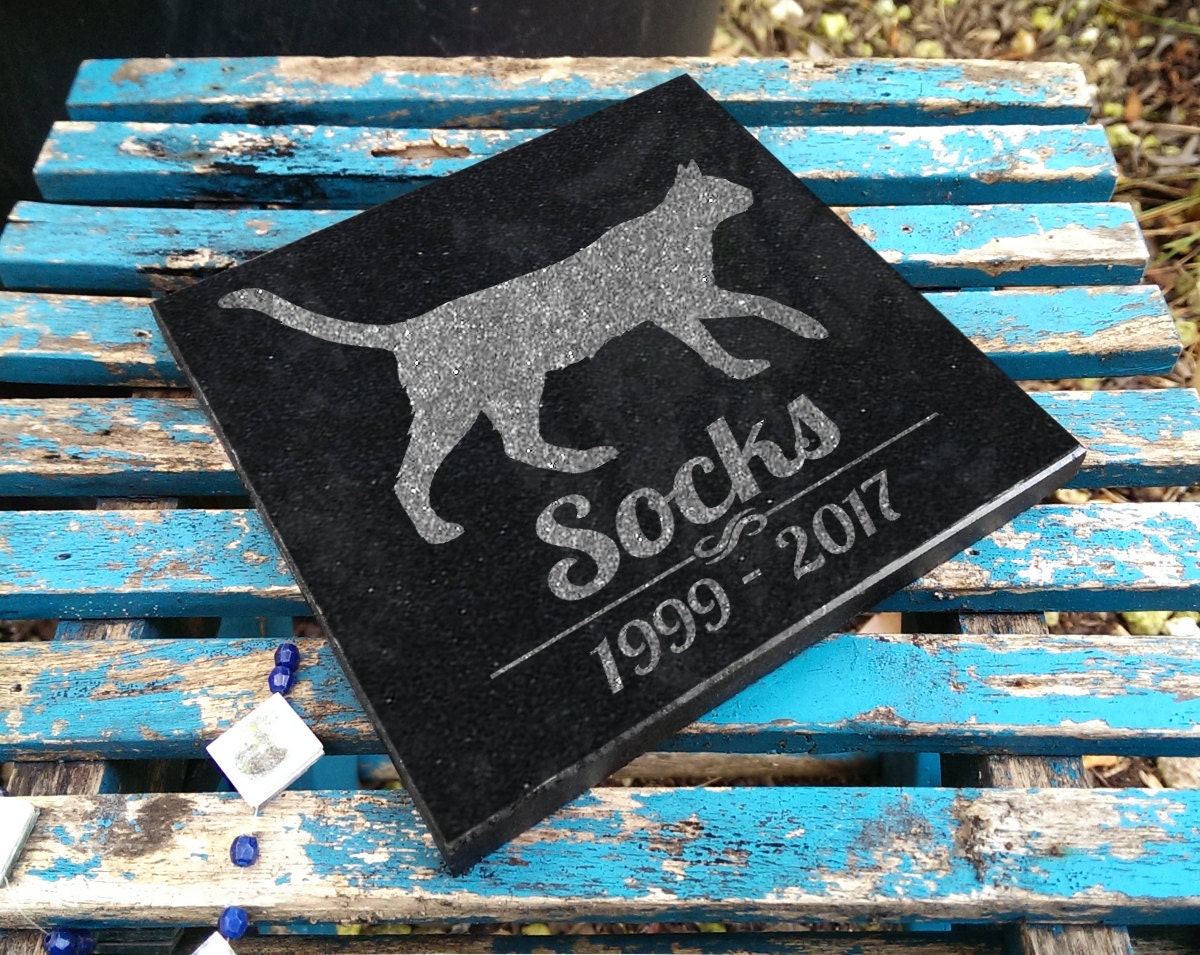 Personalized Custom Cat Silhouette 6x6 Memorial Pet Stone Sympathy Plaque Fur Baby Companion Gravestone Headstone Grieving Garden Gift