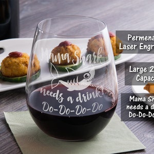 Mama Shark Needs a Drink Do Do Novelty Stemless Wine Glass First Mothers Day Gift from Daughter, Son Funny Sayings for New Mom Wife Birthday image 4