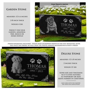 Personalized Dog Memorial Cat Memorial Granite Stone Pet Grave Marker Engraved In Memory of Headstone Custom Engraved Garden Memorial Stone Paws Above + Photo