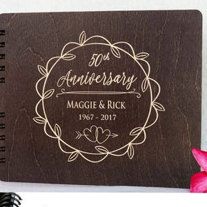 Wedding Anniversary Guestbook Personalized Wooden Guest Book 8.5x7&quot; Made in USA  50th Anniversary Gifts Custom 25th 20th Wood  5th 30th Gift