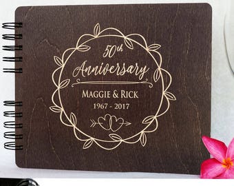 Wedding Anniversary Guestbook Personalized Wooden Guest Book 8.5x7" Made in USA  50th Anniversary Gifts Custom 25th 20th Wood  5th 30th Gift