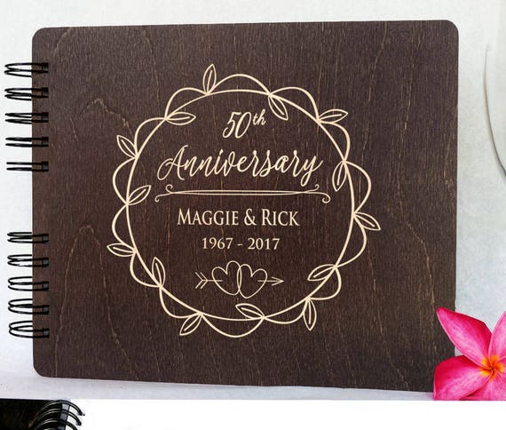 Wedding Anniversary Guestbook Personalized Wooden Guest Book 8.5x7" Made in USA  50th Anniversary Gifts Custom 25th 20th Wood  5th 30th Gift