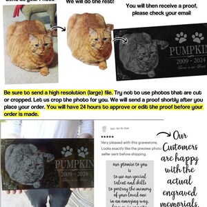 May include: A black granite pet memorial with a paw print design and the text "PUMPKIN 2009-2024 Forever in our Hearts". The memorial features a photo of a cat.