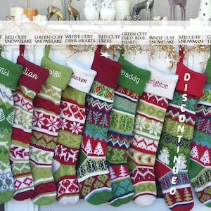 Personalized Knitted Christmas Stockings Green White Red Intarsia Fair Isle Knit Christmas Decor Deer Snowflakes Extra Large imagem 2