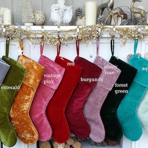 22"-23" Large Personalized Christmas Stockings Red Gold Green Silver Sea Foam Velvet Modern Boot - Christmas Stocking Embroidered with Names